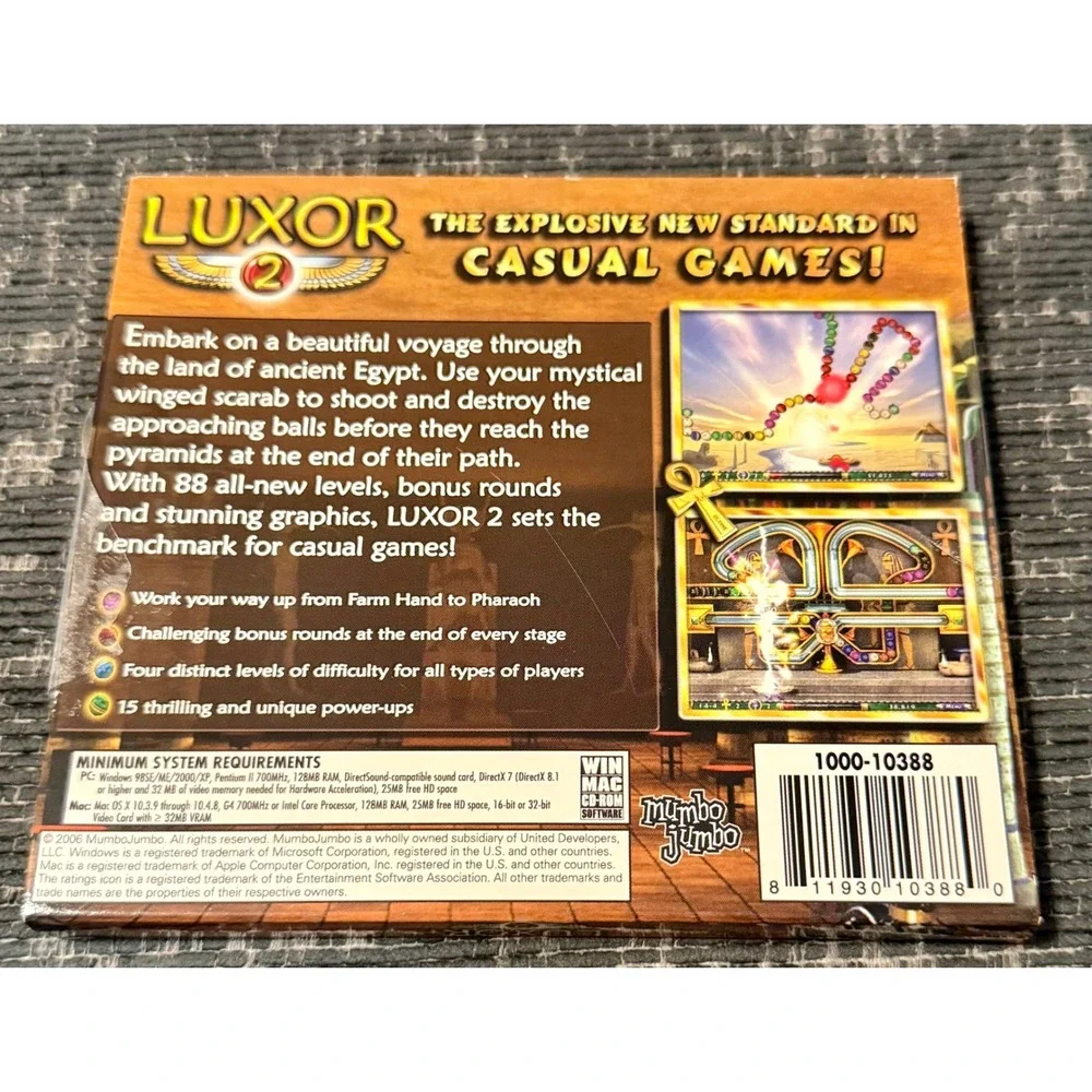 MumboJumbo Luxor 2 PC Mac CD-ROM Game X Win NEW Sealed Puzzle Egypt 2006